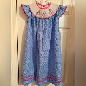 New Surcie Handsmocked Sailboat Bishop Dress